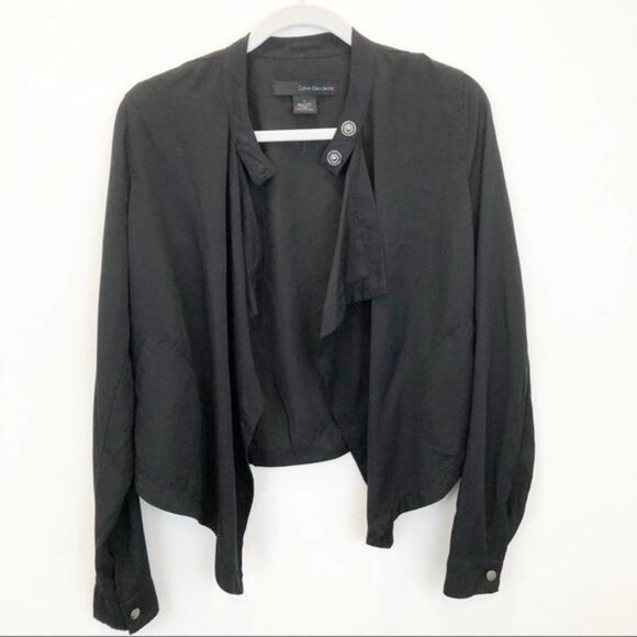 Calvin Klein Black Waterfall Open Front Lightweight Jacket Size Medium - Picture 1 of 3